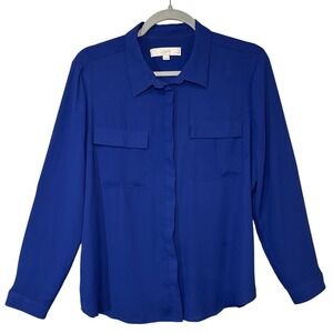 LOFT Petite Blue Long Sleeve Button Down Shirt Career Casual Blouse
